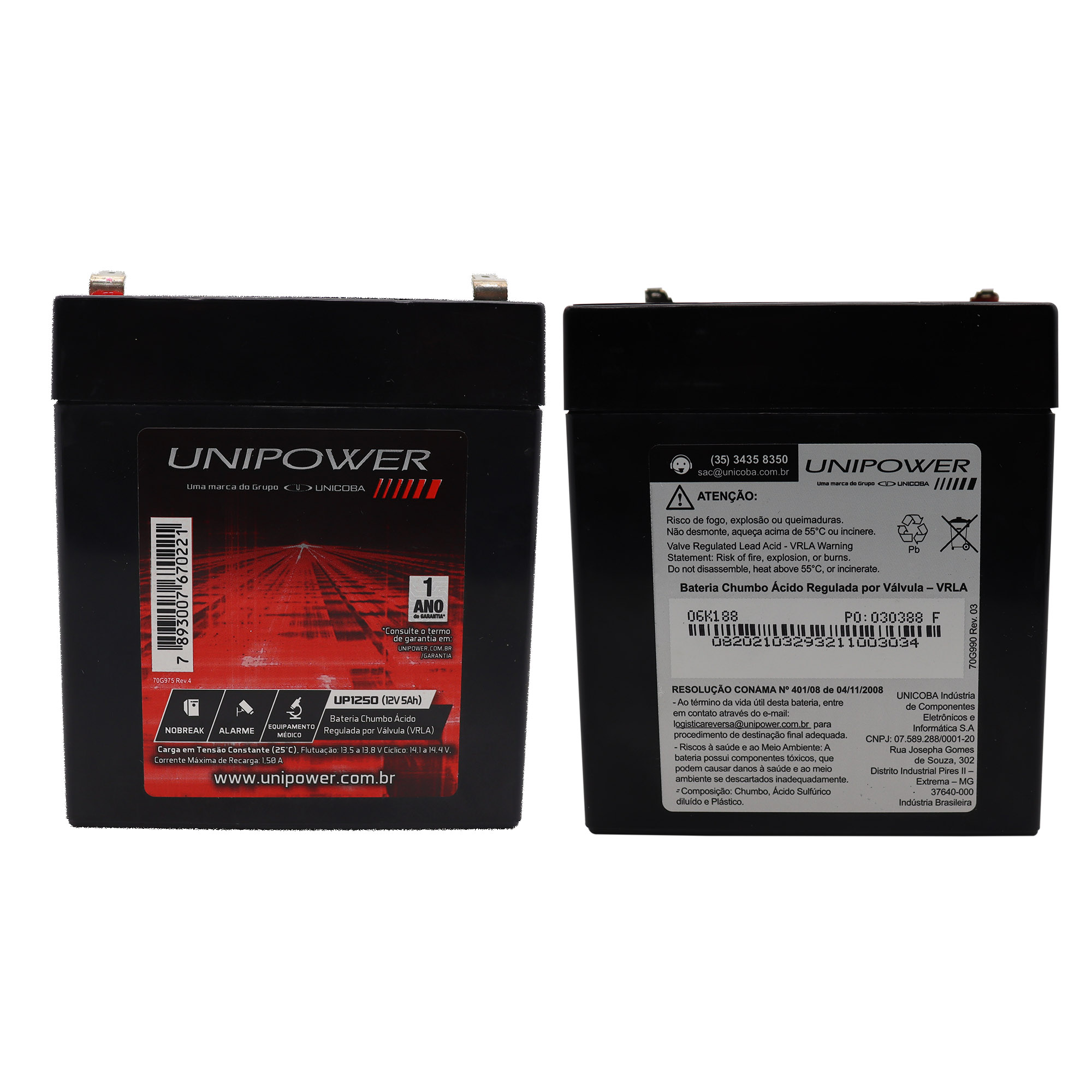 Bateria 12v 5Ah P/ Alarme Cerca e Nobreak - Imagem 3