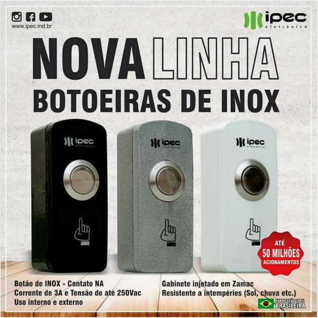 Botoeira Acionador P/ Fechadura Eletromagnetica Elétrica Em Inox IPEC - Imagem 6