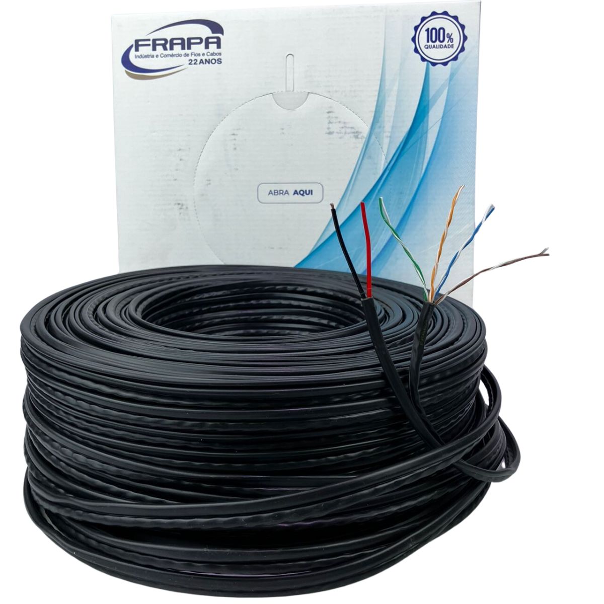 Cabo de Rede C/ Alimentação Multi Câmeras FRAPA CFTV Preto 100m