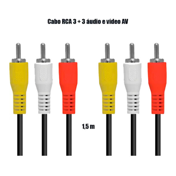 Cabo RCA 3 + 3 1,5m Áudio E Vídeo AV - Image 3