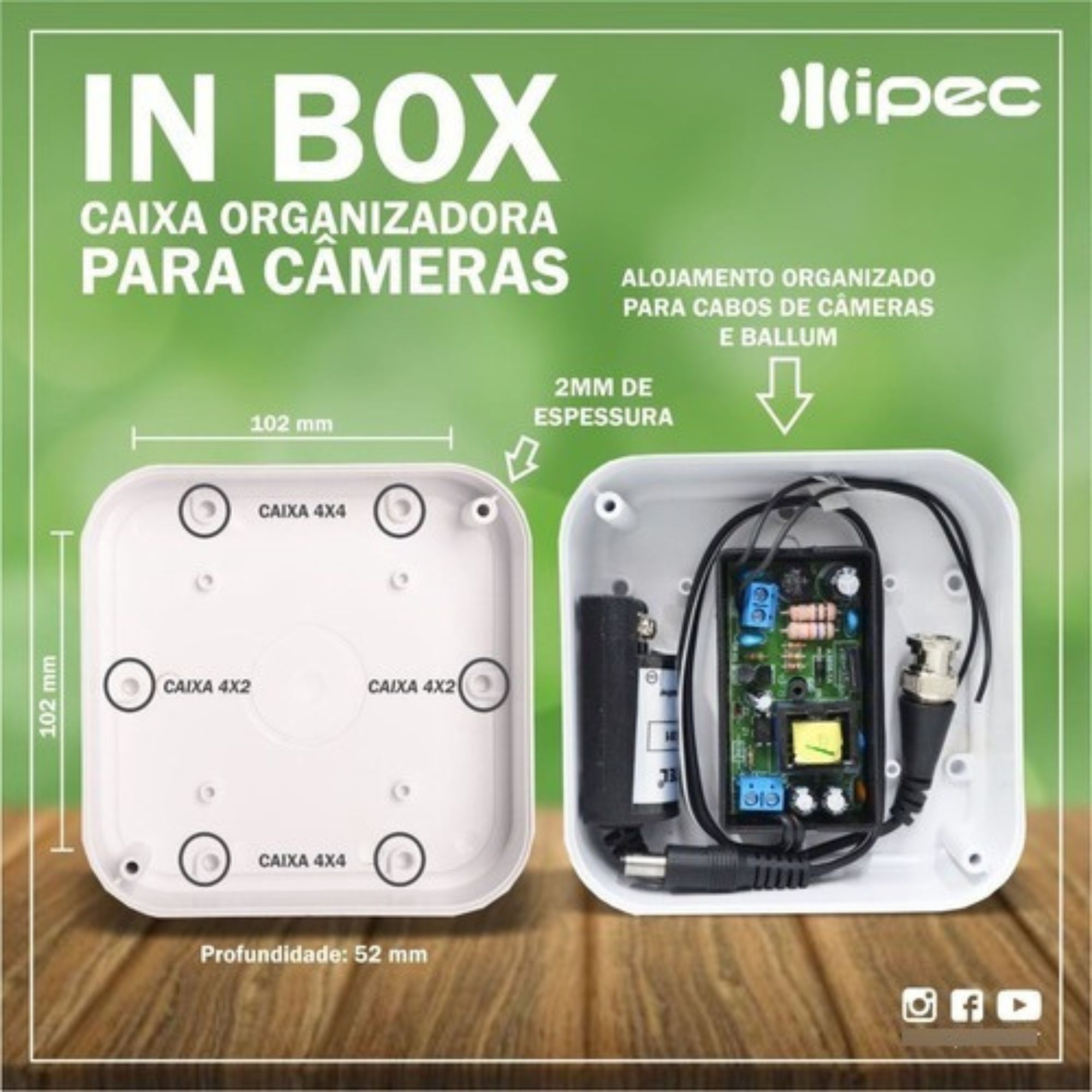 Caixa De Passagem Plástica Proteção Organizadora Para Câmeras CFTV Ipec - Imagem 5