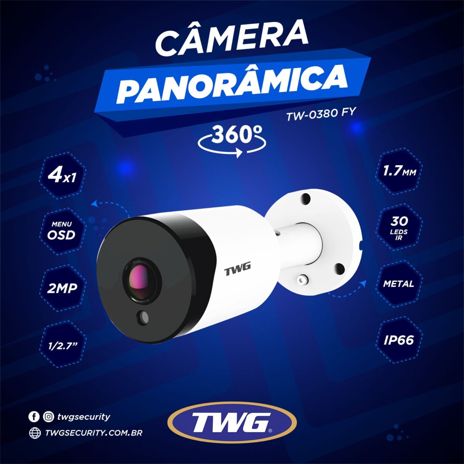 Câmera de Segurança TWG Bullet 360° Panorâmica Fisheye Full HD 1.7mm IP66 - Imagem 2