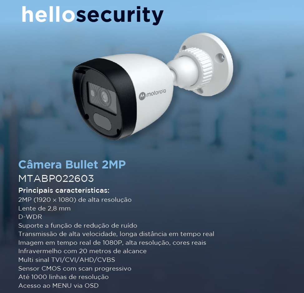 Câmera de segurança Bullet/canhão 1080p Full HD 2.8mm 20m 4x1 Motorola MTABP022603 - Imagem 5