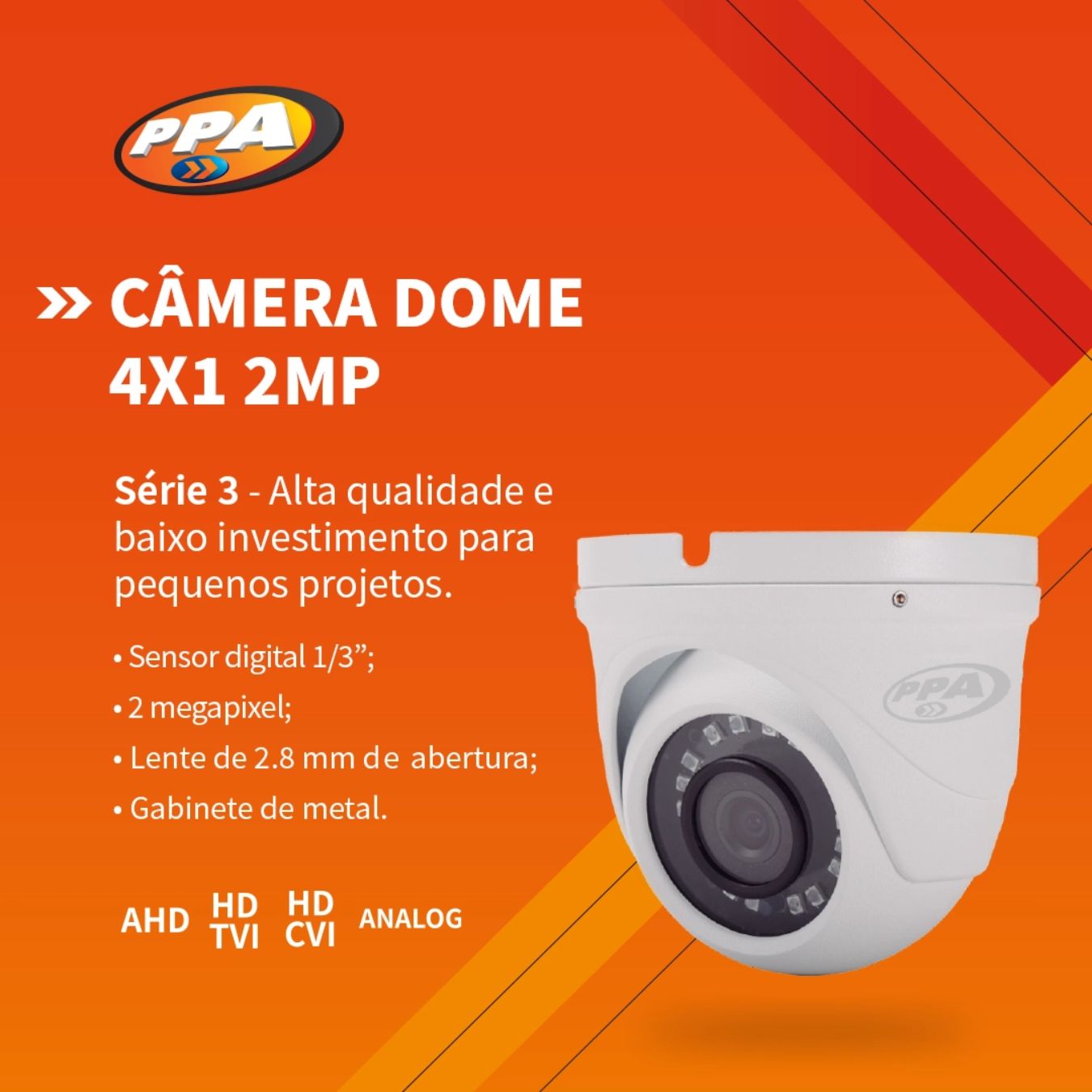 Câmera de Segurança Infravermelho Dome Interna PPA/ CITROX 4x1 AHD CVI TVI CX-2921D - Imagem 5