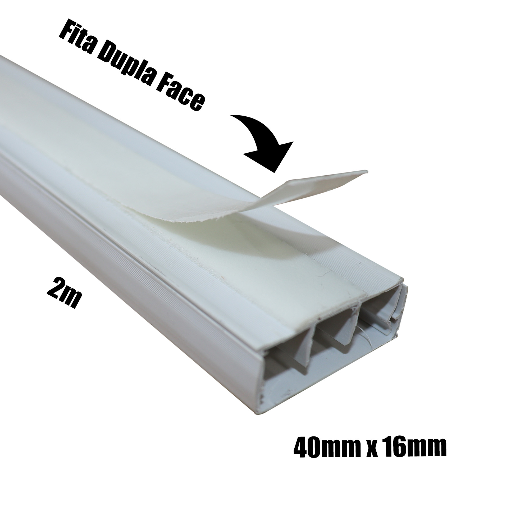 Canaleta Branca Sistema X 40x16mm C/ Fita Dupla Face C/ 2 Metros - Imagem 2