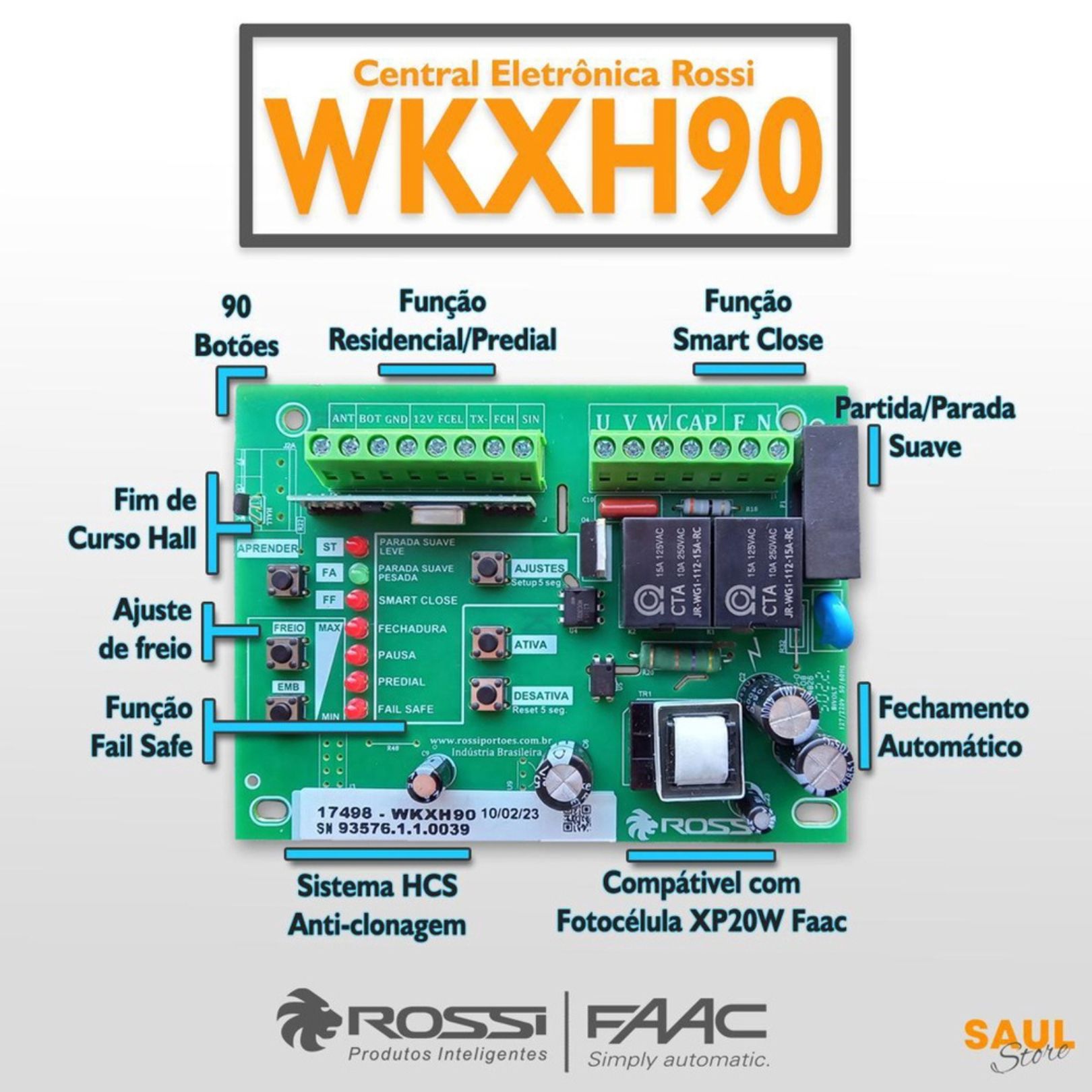 CENTRAL DE COMANDO PARA PORTÃO DESLIZANTE ROSSI WKXH90 - Imagem 3