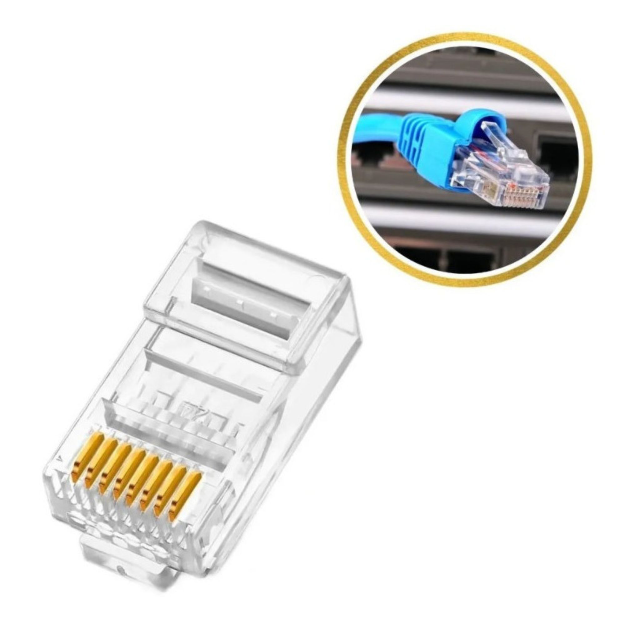 Conector RJ45 Macho Cat5e Para Cabo De Rede Vazado - Imagem 6