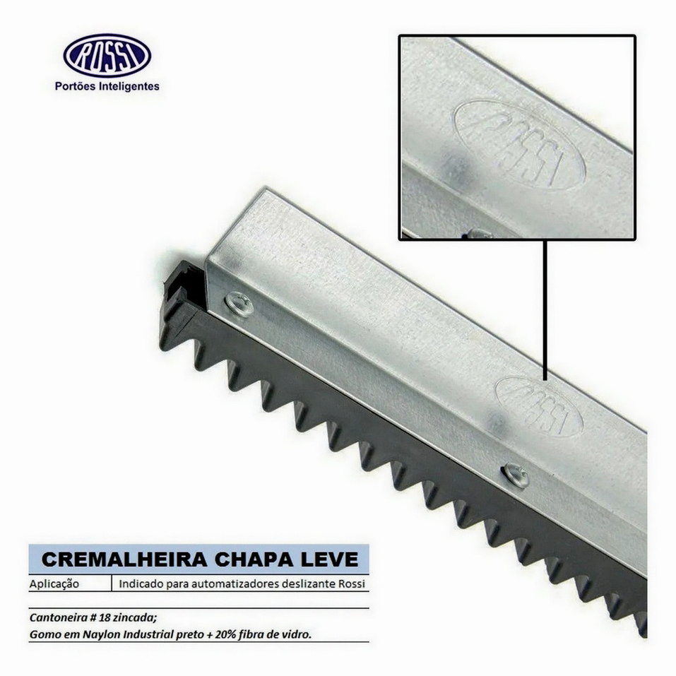 Cremalheira Barra Dentada Rossi 2x 0,50M (1 Metro) P/ Portão Deslizante Automático - Imagem 3