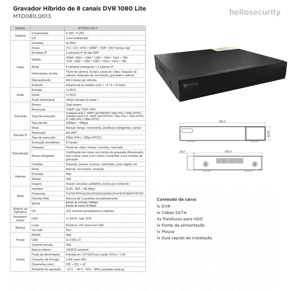 Dvr Stand Alone 16 canais 1080 Lite H265 5X1 Motorola Mtd161L0013 - Imagem 5