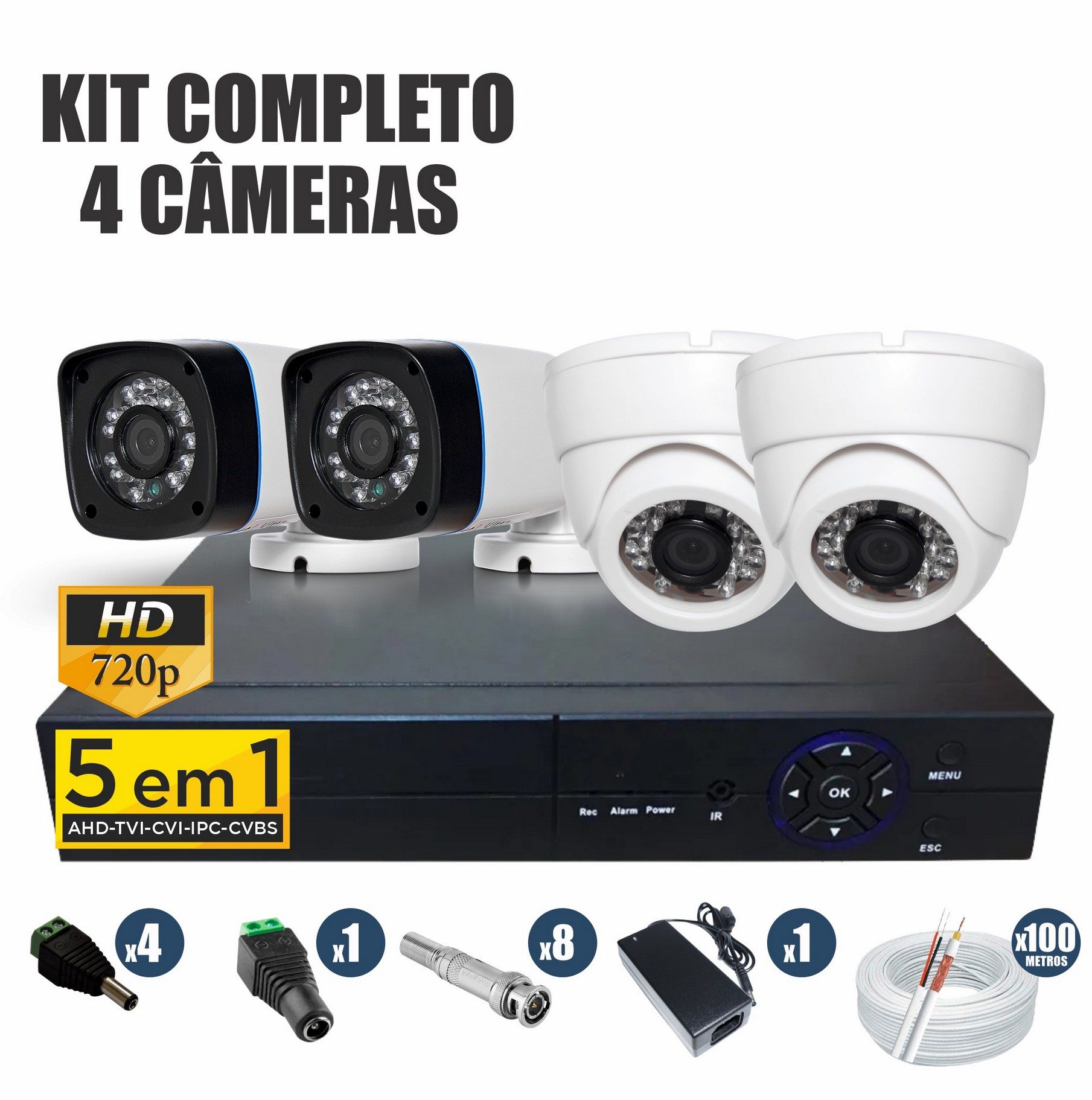 Kit CFTV Completo 4 Câmeras AHD 720p DVR 4 Canais