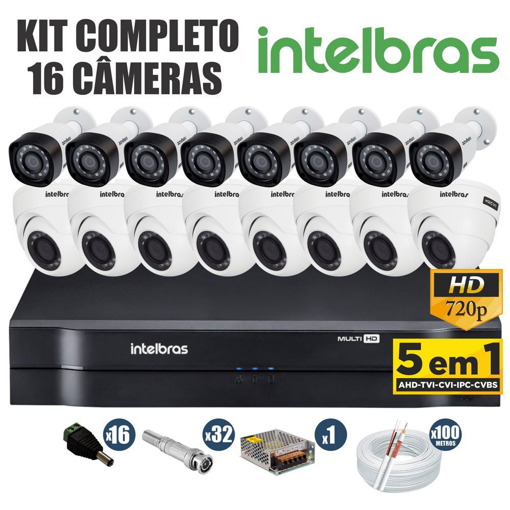 Kit CFTV Intelbras Completo 16 Câmeras AHD 720p DVR 16 Canais - Imagem 2