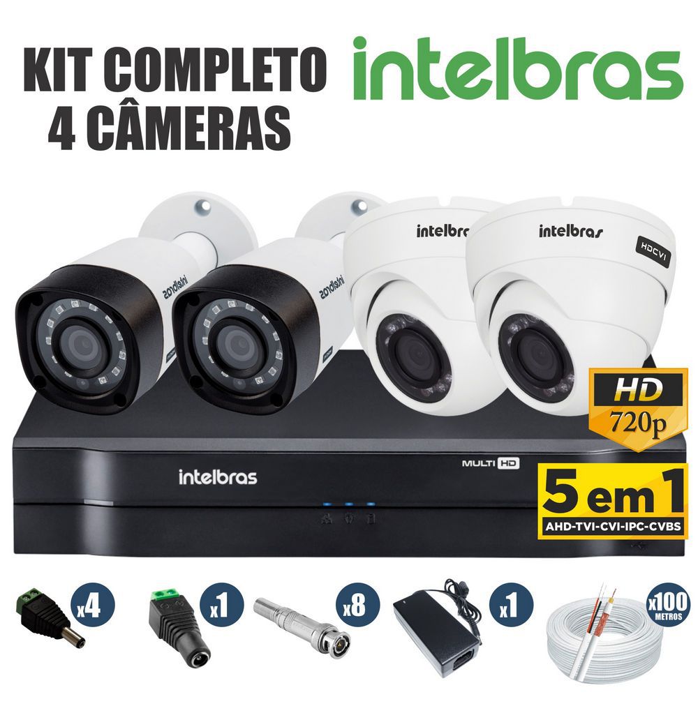 Kit CFTV Intelbras Completo 4 Câmeras AHD 720p DVR 4 Canais - Imagem 2