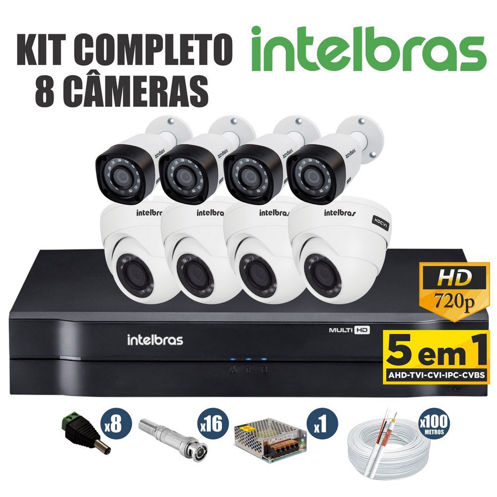 Kit CFTV Intelbras Completo 8 Câmeras AHD 720p DVR 8 Canais