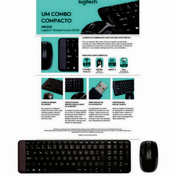 Kit de Teclado e Mouse Sem Fio MK220 Português Brasil Preto Logitech - Image 4