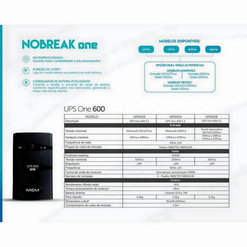 Nobreak MCM UPS One 600VA Trivolt 115/127/220Vca - Imagem 4