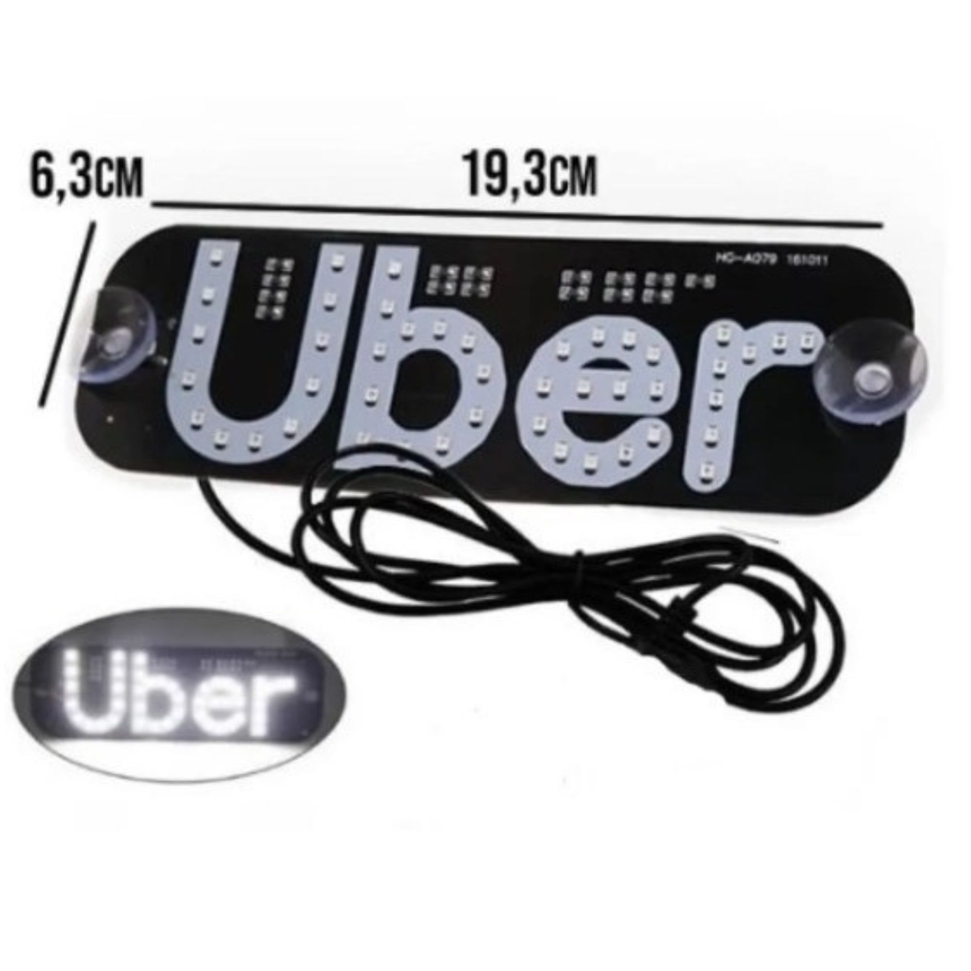 Placa Identificação Para Carro LED Branco Letreiro Motorista De Aplicativo Com Ventosa - Imagem 4