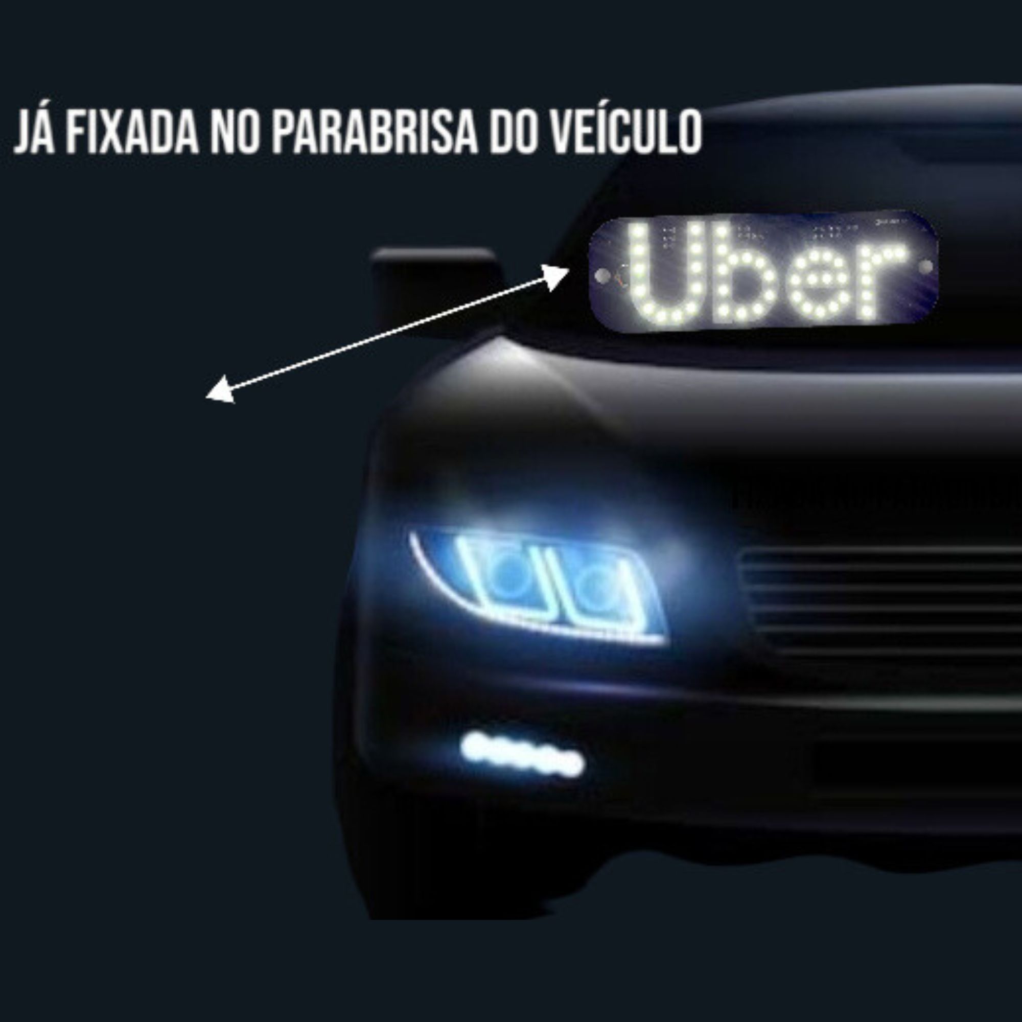 Placa Identificação Para Carro LED Branco Letreiro Motorista De Aplicativo Com Ventosa - Imagem 2