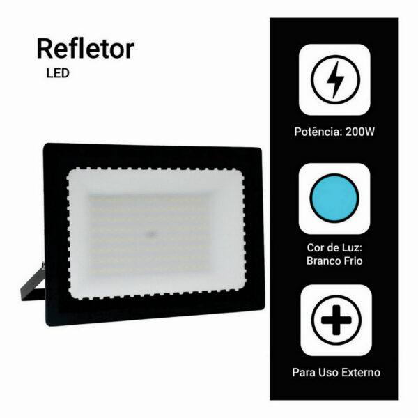 Refletor Led 200w Holofote Branco Frio Bivolt Prova de Água - Image 8
