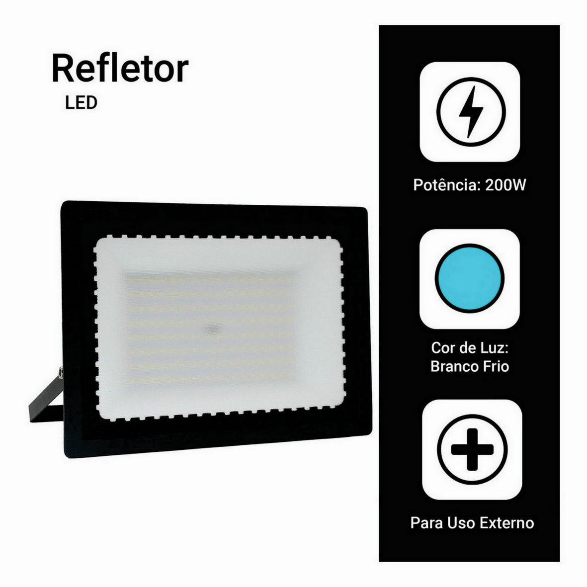 Refletor Led 200w Holofote Branco Frio Bivolt Prova de Água - Imagem 8